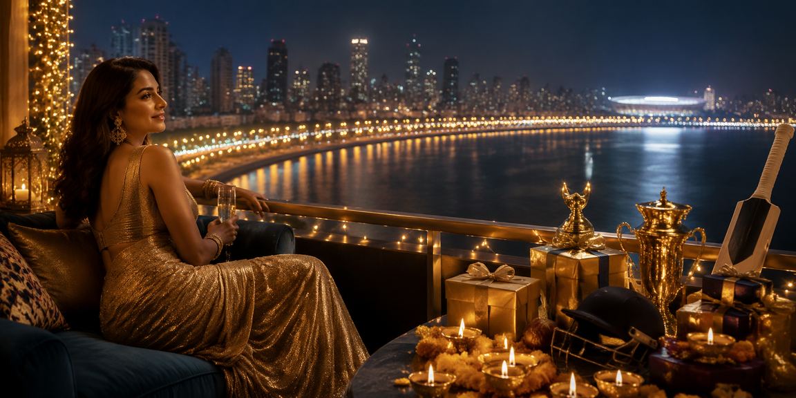 Fans celebrating cricket betting during Diwali festival at Mumbai Marine Drive
