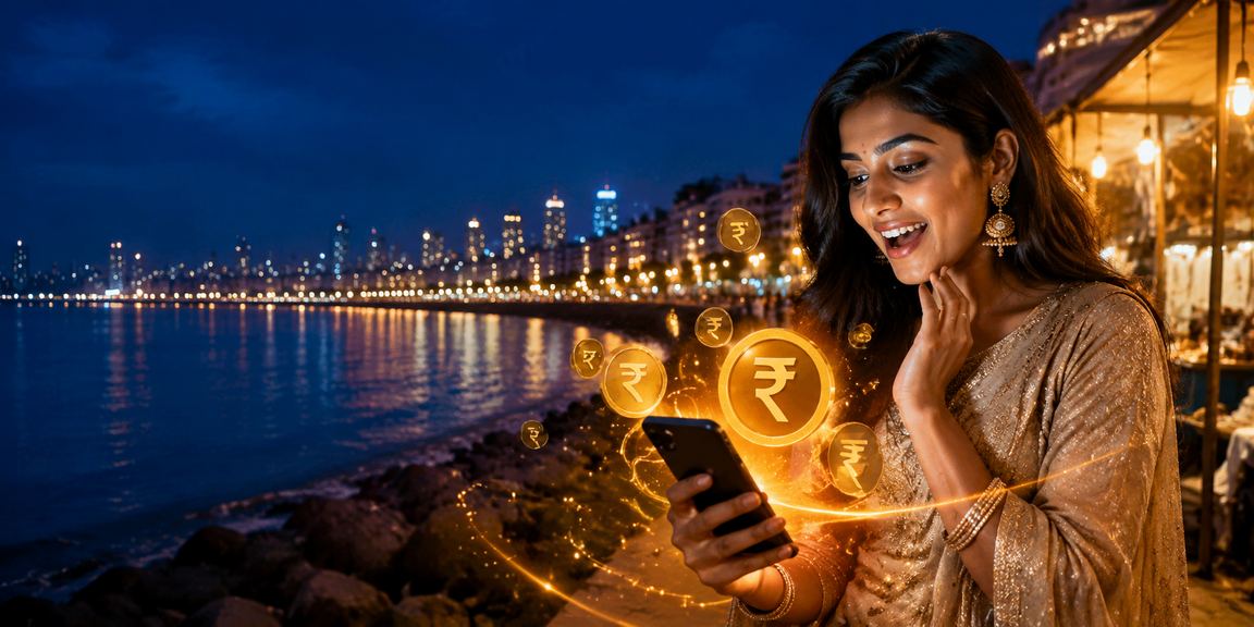Mobile lottery deposit using Indian Rupee at Mumbai Marine Drive
