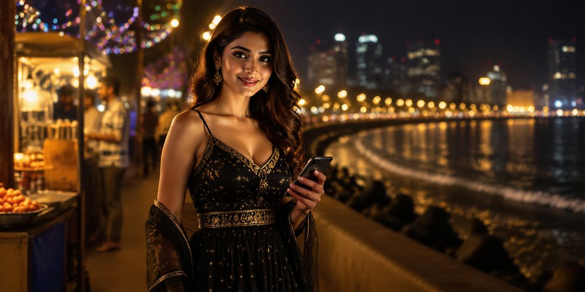 Evening entertainment scene with football betting at Mumbai Marine Drive night market